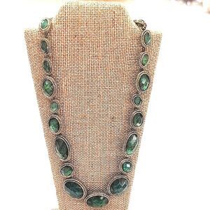 Vintage Napier Iridescent Green Graduated Cabachon Stone Necklace